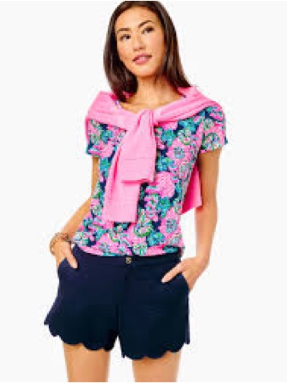 Lilly Pulitzer 5" Buttercup Scallop Hem Shorts 100% Cotton Navy Blue Size 6